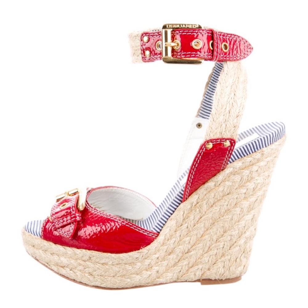 DSQUARED2 Patent Leather Espadrille Wedges Size 6.5
